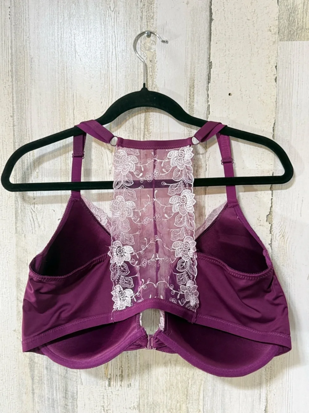 Rene Rofe Plum Lace Racerback Underwire Bra with White Embroidery - Picture 4 of 9